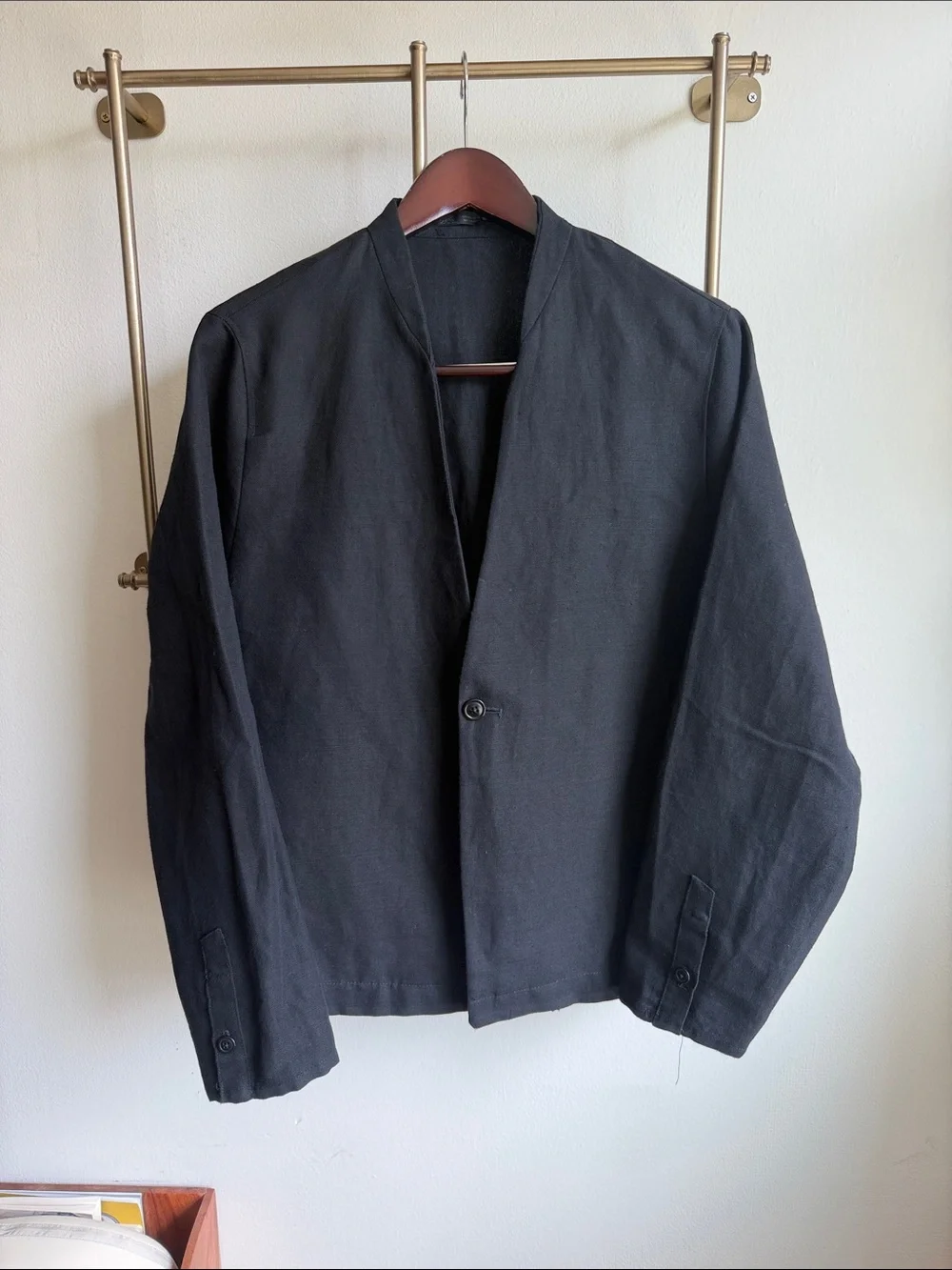 ๐SALE๐ ZARA ๐ SINGLE BUTTON LINEN BLAZER ๐ BLACK ๐ LRG / 42R - Picture 7 of 11
